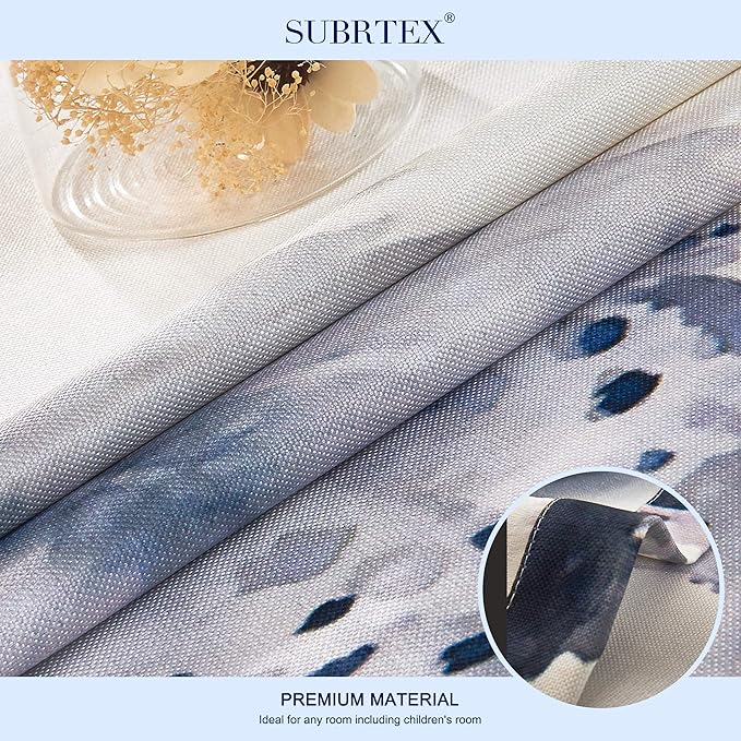 SUBRTEX Light Flitering Curtains 52Wx95L, Room Darkening Vibrant Floral Drapes, 50% Blackout, Semi Sheer Boho Farmhouse Curtains for Living Room, White
