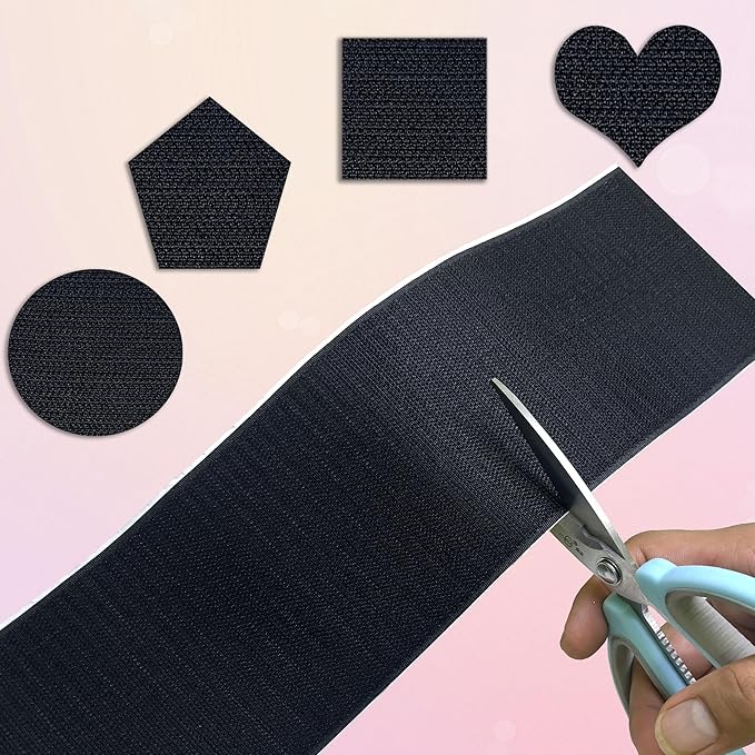 4 Inch x 16.5 Feet Black Hook and Loop Tape with Adhesive, Nylon Heavy Duty Hook and Loop Tape Strips,Keep Couch Cushions from Sliding, Fixed Screen Window Carpet Wall Hanging