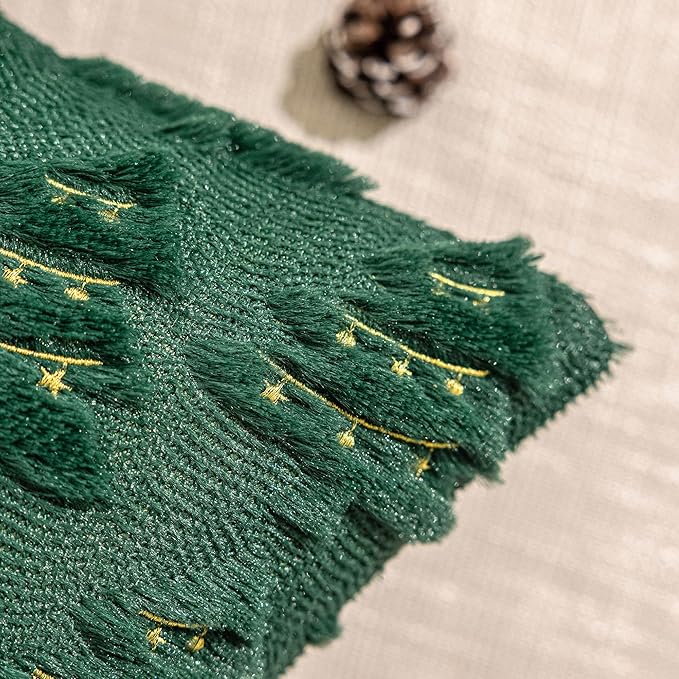 AQOTHES Christmas Tree Decorative Green Throw Pillow Covers 24x24 Set of 2, Faux Fur Farmhouse Throw Pillows Cushion Cases for Xmas Winter Holiday Home Decor