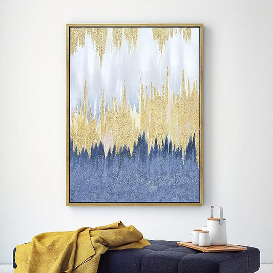 Empire Art Direct Abstract Wall Art Textured Hand Painted Canvas by Martin Edwards, Gold Frame, 40" x 30", Golden Rain