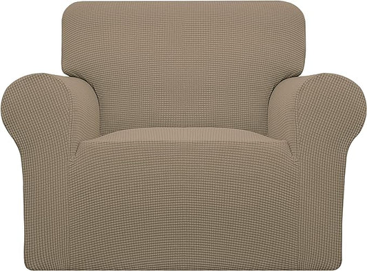 Easy-Going Stretch Oversized Chair Sofa Slipcover 1-Piece Couch Sofa Cover Furniture Protector Soft with Elastic Bottom for Kids Spandex Jacquard Fabric Small Checks Natural