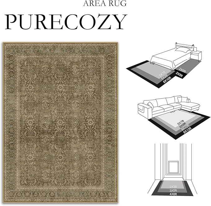 Brown 8x10 Area Rug Washable Vintage Carpet for Living Room Bedroom Large Soft Retro Floral Low Pile Thin Indoor Rug Non Slip Traditional Distressed Floor Cover for Dining Room Office
