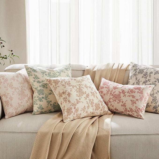 100% Cotton French Pastoral Throw Pillow Covers Set of 2, 24x24 Inch Taupe Farmhouse Decorative Cushion Covers for Sofa Bed Living Room Home Decor