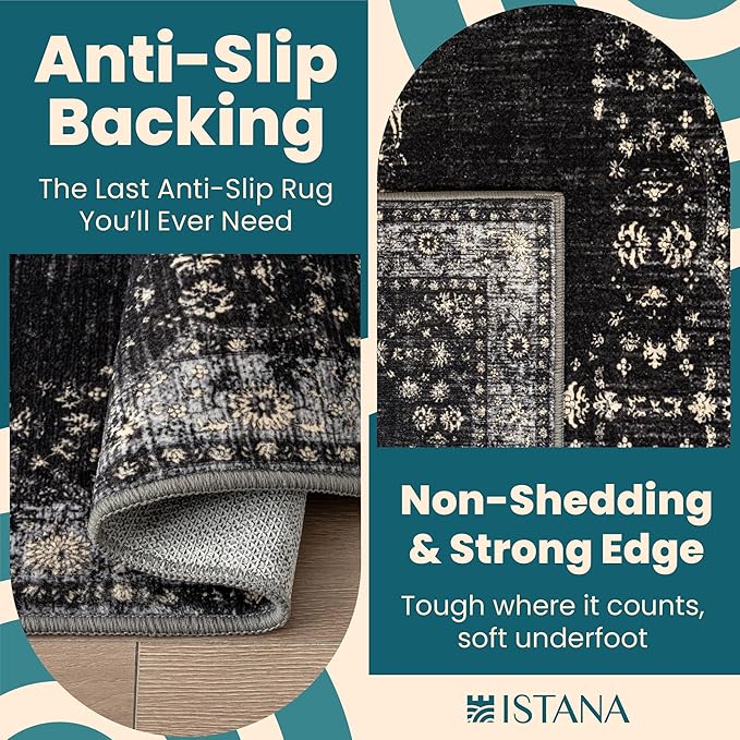 Istana 4x6 Area Rug - Black Rugs for Living Room 4x6 - Foldable Rugs for Bedroom - Stain Resistant Washable Rug - Eco-Friendly Boho Area Rugs - Easy to Clean Living Room Rug 4 x 6