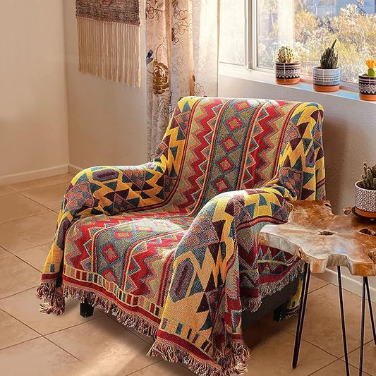 Boho Throw Blankets Reversible Woven Blankets Cover Hippie for Couch Bed Recliner Sofa Bohemian Tapestry Colorful Furniture Protector Cover for Home Décor, Astrology, Double Side, 70"x90"
