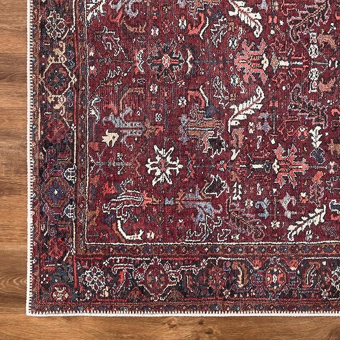 Bloom Rugs Washable Non-Slip 5' x 7' Rug - Burgundy Traditional Bordered Area Rug for Living Room, Bedroom, Dining Room, and Kitchen - Exact Size: 5' x 7'
