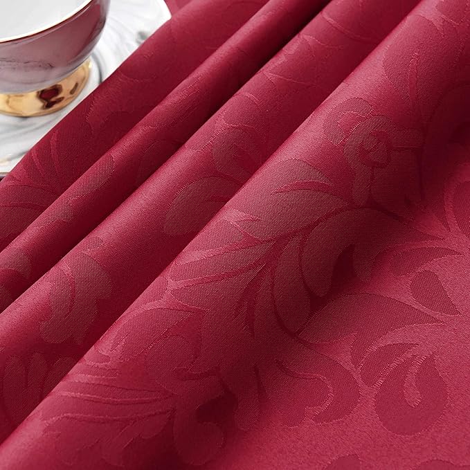 maxmill Square Table Cloth Damask Design Water Proof Wrinkle Free Heavy Weight Soft Tablecloth Decorative Fabric Table Cover for Outdoor and Indoor Use Square 60 x 60 Inch Ruby Red
