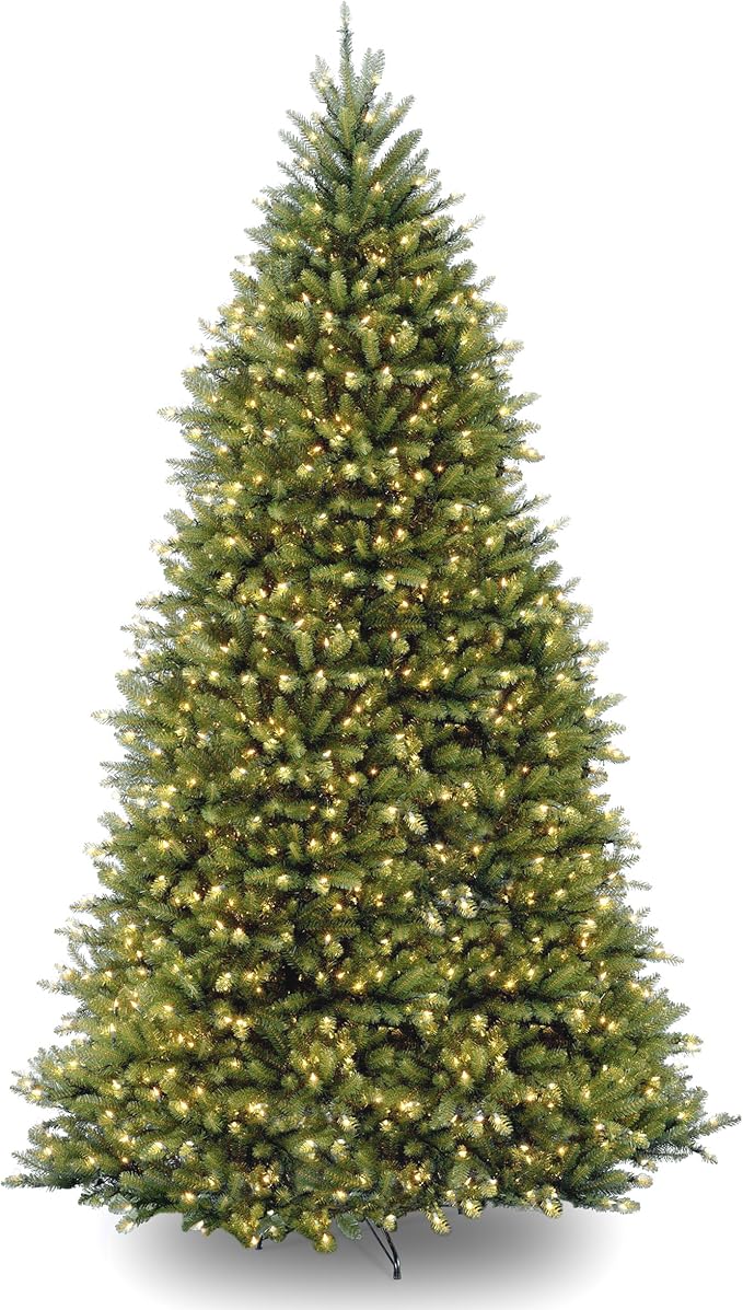 National Tree Company 10 ft Pre-Lit Dunhill Fir Artificial Christmas Tree, 1,200 LED Lights, 5,090 Tips, PowerConnect, Foot Pedal, 10 Light Functions, Includes Stand, Green
