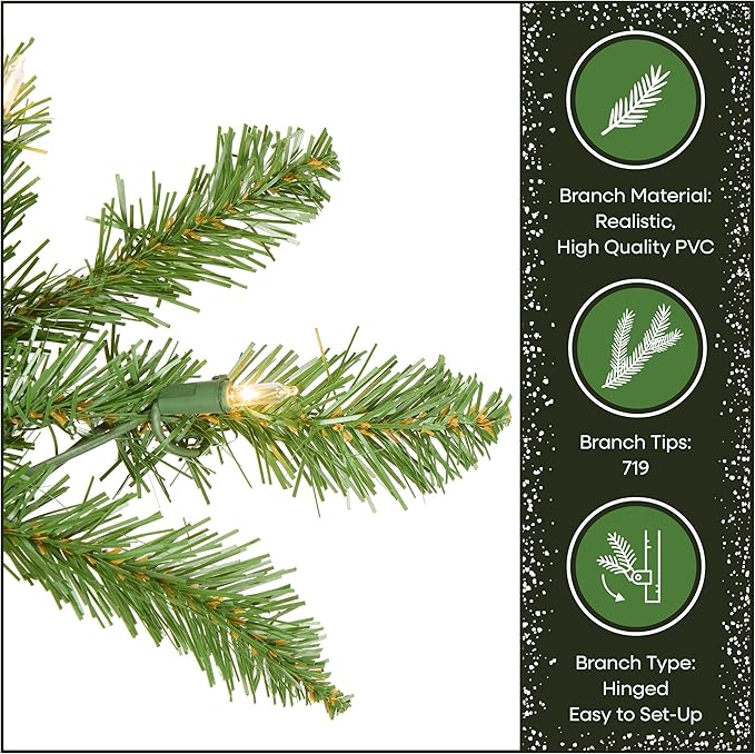 National Tree Company 6.5 ft Pre-Lit Kingswood Fir Slim Artificial Christmas Tree, 250 Clear Lights, 719 Tips, Includes Stand, Green