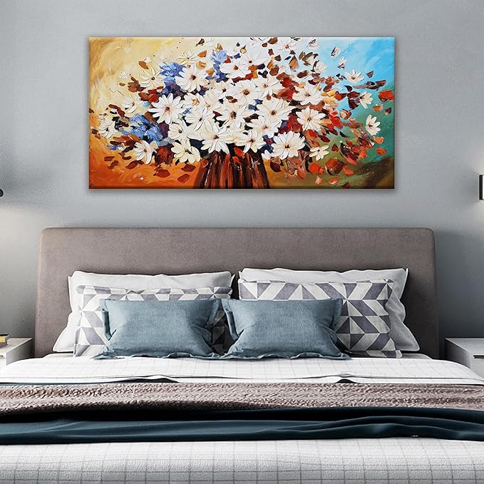QSQ Canvas Art Wall Decor Modern Minimalist Home Wall Decor Flower Paintings Colorful White Flower Wall Art Prints Floral Wall Art Pictures For Bedroom Kitchen Office Artwork 20" × 40"