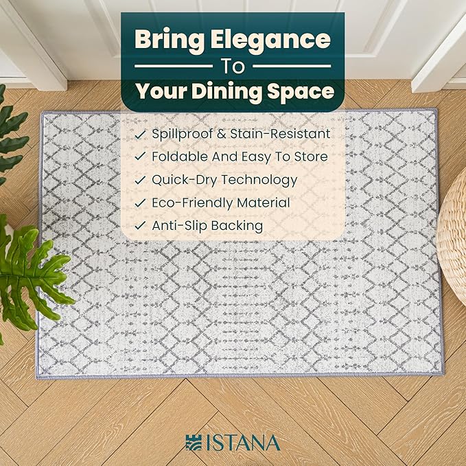 Istana 2x3 Area Rug - Grey Boho Rugs for Living Room 2x3 - Foldable Small Rugs for Bedroom - Stain Resistant Washable Rug Non Slip - Eco-Friendly Area Rugs Indoor - Easy to Clean Rug
