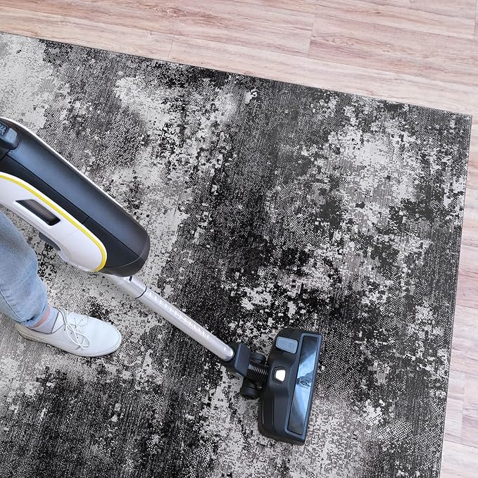 Non Slip Rugs 2x3 Modern Abstract Easy Silk Rubber Backing Soft Entryway Area Rug for Door Mat Easy to Clean Non Shedding Kitchen for Bedroom Indoor Carpet (Gray - Black, 2x3)