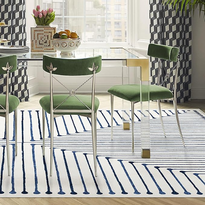 RUGGABLE x Jonathan Adler Machine Washable Modern Area Rug – Inkdrop Slate Blue 9x12, Stain-Resistant, Non-Slip – Large Rugs for Living Room, Bedroom, Hallway, Entryway & Office–with Cushioned Pad