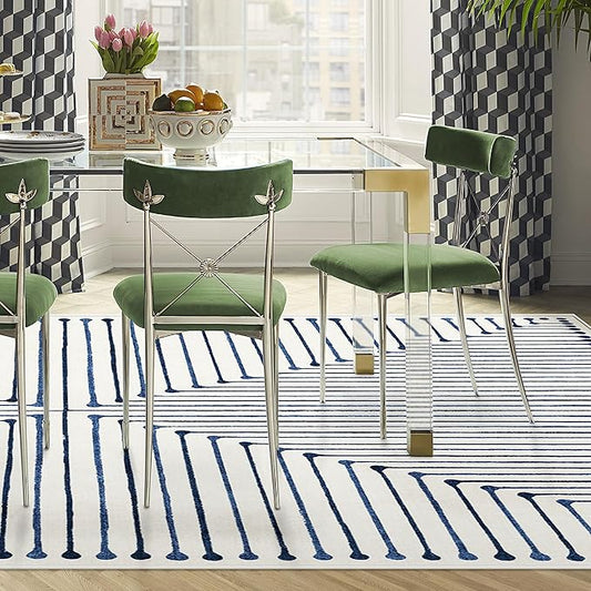 RUGGABLE x Jonathan Adler Machine Washable Modern Area Rug – Inkdrop Slate Blue 9x12, Stain-Resistant, Non-Slip – Large Rugs for Living Room, Bedroom, Hallway, Entryway & Office–with Cushioned Pad