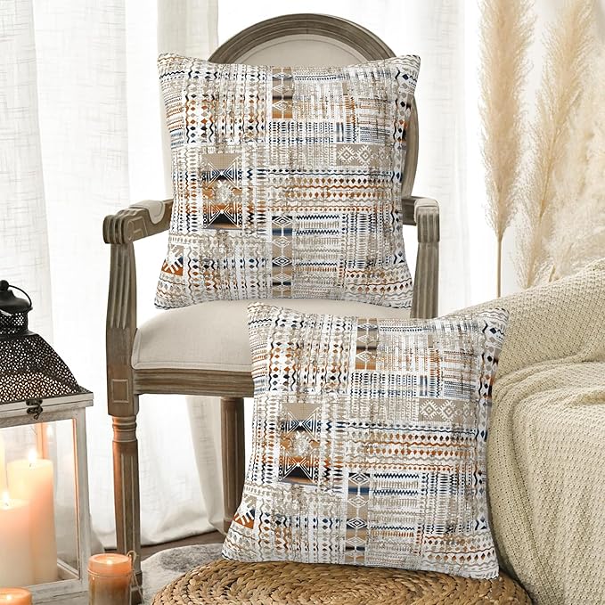 African Tribal Geometric Pillow Covers 18X18 Set of 2, Modern Mosaic Carpet Style Decorative Throw Pillow Covers, Pillowcase Cushion Case for Home Sofa Couch Indoor Outdoor Decorations