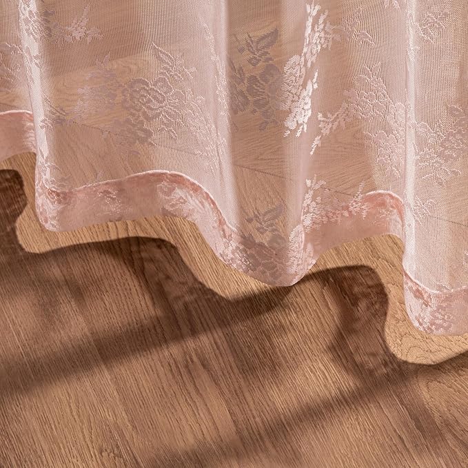 MEETSKY Pink Floral Lace Curtains 72 Inches Long Vintage Victorian French Princess Elegant Light Filtering Drapes with Back Tab Rod Pocket for Girls Room, 50"x72", 2 Panels