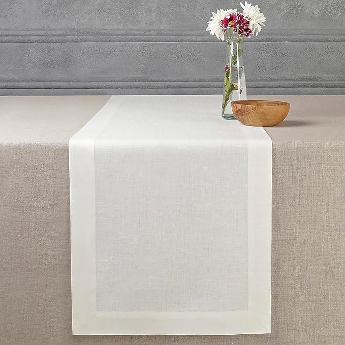 D'Moksha Homes Linen Ivory Table Runner 72 Inches Long - 100% Pure Linen 14 x 72 Inch Table Runner for Dining, Fall, Thanksgiving, Christmas, Holiday - Machine Washable