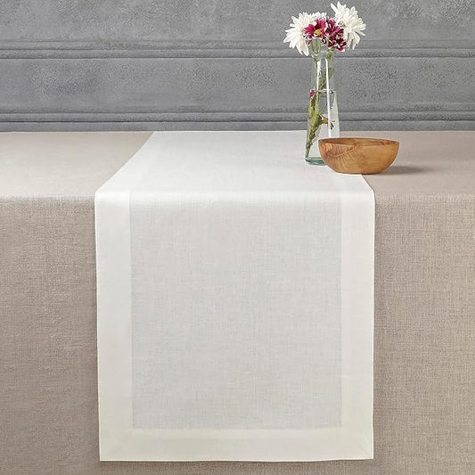 D'Moksha Homes Linen Ivory Table Runner 48 Inches - 100% Pure Linen Small Table Runner 14 x 48 Inch for Coffee Tables, Dresser, Winter, Christmas, Holiday - Machine Washable