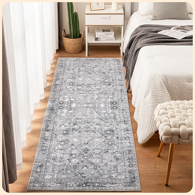 Istana Hallway Carpet 2.5x8 - Grey Kitchen Runner - Non Slip Washable - Silk's Soft Touch - Stylish Home Rug