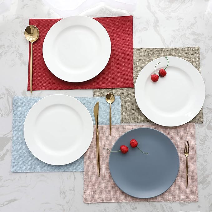 Home Brilliant Cloth Placemats Set of 4 Red Linen Placemats for Dinner Heat Resistant Dining Table Mats Kitchen Place Mats for Party Christmas, Dark Red Burgundy