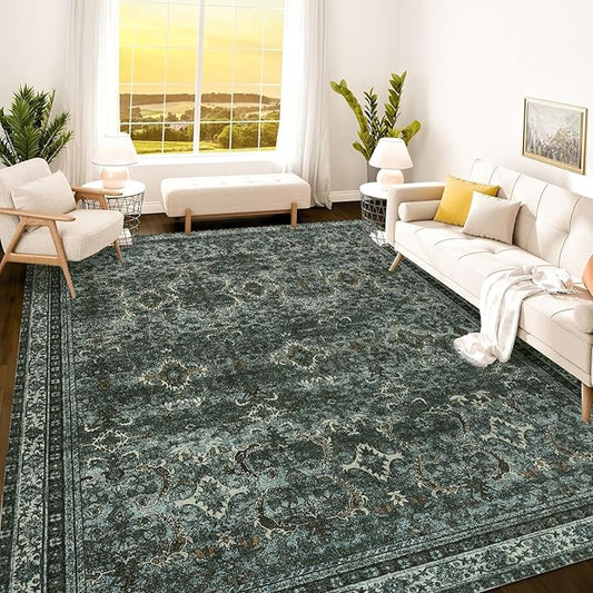 Istana 9x12 Area Rug - Dark Green 9 x 12 Area Rugs for Living Room - Foldable Rugs for Bedroom/Living Room Rug 9x12 - Stain Resistant Washable Rugs - Eco-Friendly Area Rugs