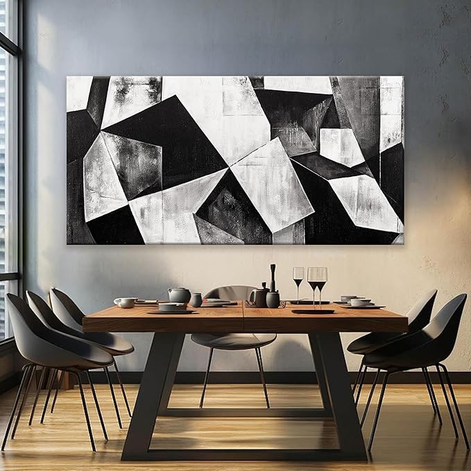 TAIJXAGSG Large Abstract Wall Art Black And White Wall Art Geometric Color Block Line Painting Artwork Canvas Art Wall Decor Simple Picture Artwork For Living Room Bedroom Office 29" X 58"