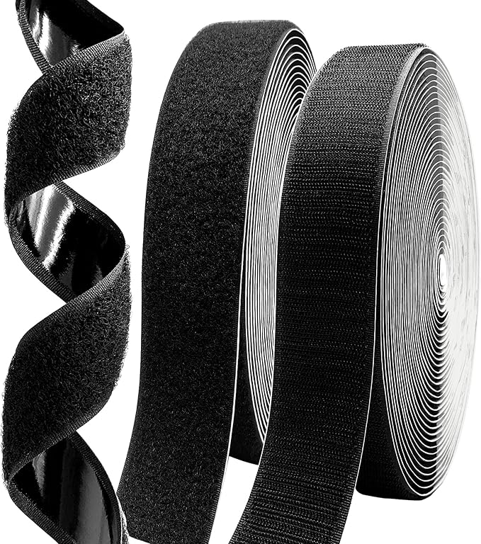 1 Inch x 33 Feet Adhesive Hook and Loop Tape，Nylon Heavy Duty Multi-Purpose Hook and Loop Strips，Black Self Adhesive Interlocking Tape Rolls Can Be Used to Fix Screen Window,Wall Hangings, Carpets