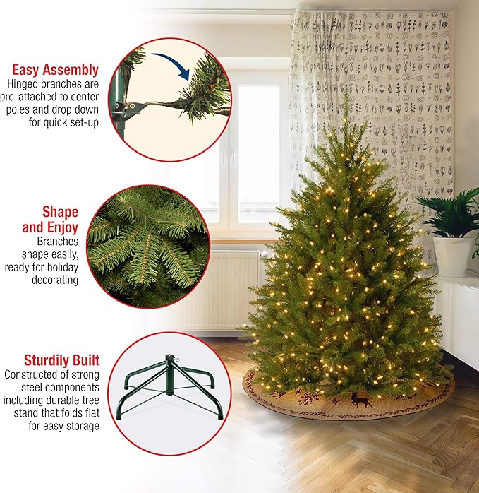 National Tree Company 4.5 ft Pre-Lit Dunhill Fir Artificial Christmas Tree, 450 Clear Lights, 763 Tips, Includes Stand, Green