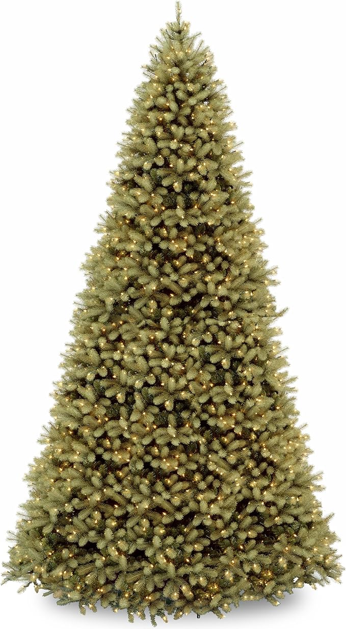 National Tree Company Pre-Lit 'Feel Real' Artificial Giant Full Downswept Christmas Tree, Green, Douglas Fir, White Lights, Includes Stand, 12 feet