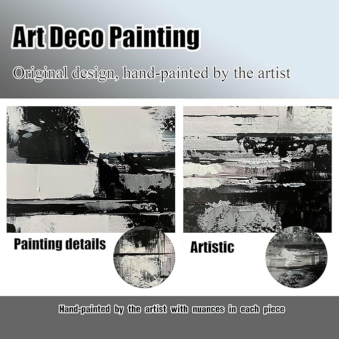 Hand Painted Abstract Canvas Wall Art for Living Room - Black and White Pictures for Office Wall Decor - Large Modern Wall Art Size 29" x 59"