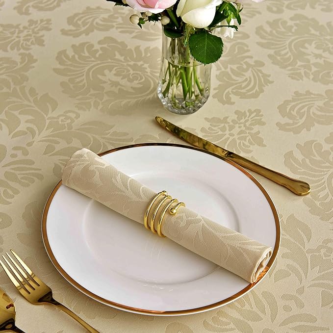 maxmill Jacquard Cloth Napkins 20 x 20 Inch Damask Pattern Soft Comfortable and Luxury Serviette for Restaurant Family Dinners Weddings Parties and Banquets Set of 4 Pieces Beige