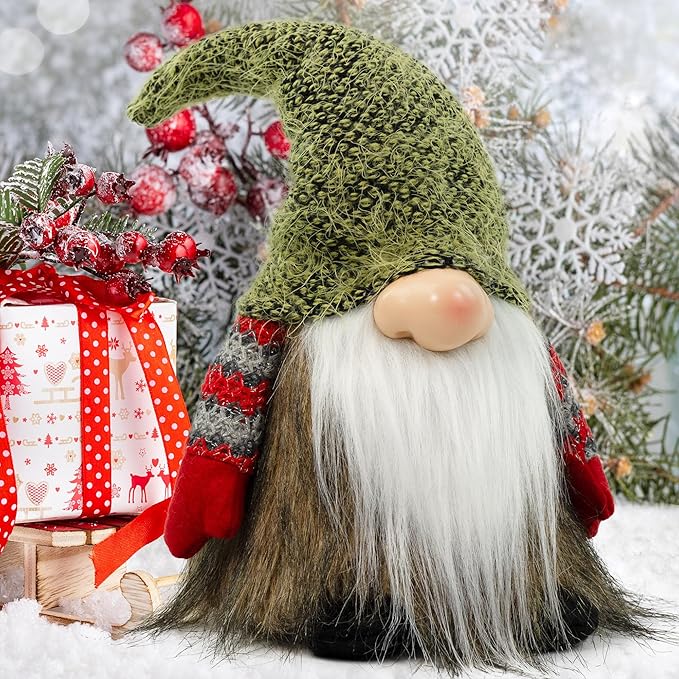 Gnome Christmas Decorations, Gnome Ornaments Swedish Tomte Elf Stuffed Dwarf, Indoor Holiday Plush Decor for Home Mantel Shelf Table Window Apartment Kitchen Party Gifts