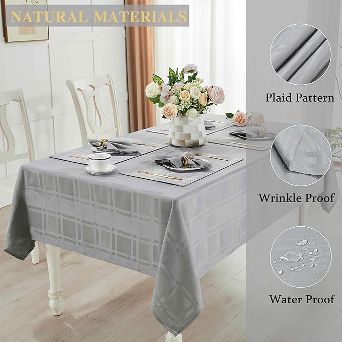 Rectangle Table Cloth Linen Farmhouse Stainproof Waterproof Washable Polyester Oblong Rectangular Fabric Table Cover for Kitchen Dining Dinner (Grey（01）, 84" x 60" (Rectangular))
