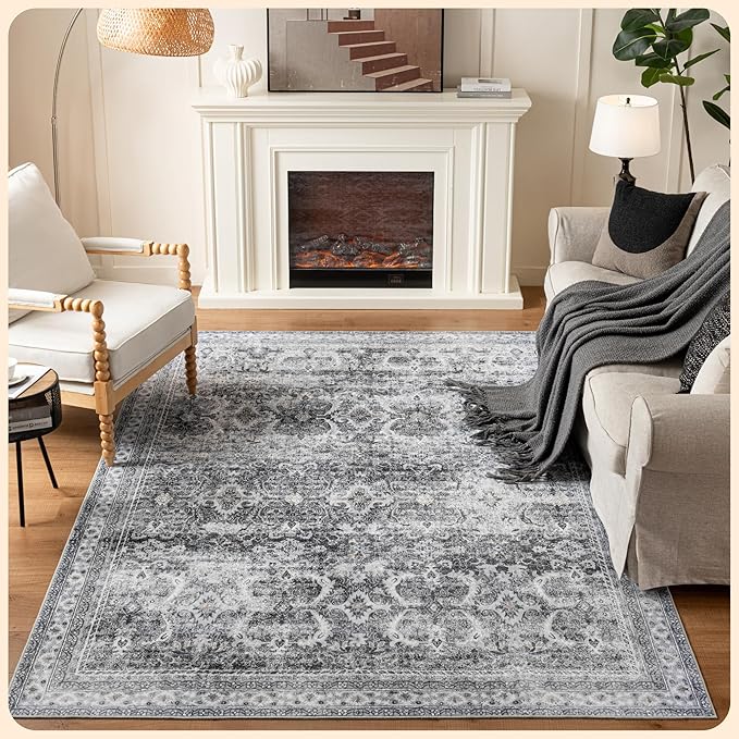Istana 6x9 Area Rug - Grey Rugs for Living Room 6x9 - Foldable Boho Rugs for Bedroom - Stain Resistant Washable Rug - Eco-Friendly Area Rugs - Easy to Clean Living Room Rug