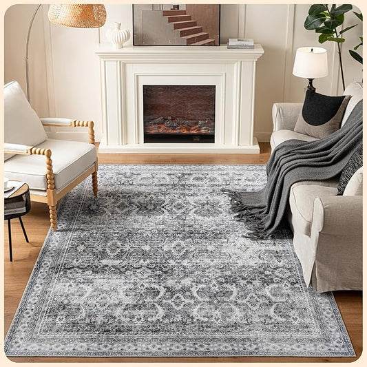 Istana 6x9 Area Rug - Grey Rugs for Living Room 6x9 - Foldable Boho Rugs for Bedroom - Stain Resistant Washable Rug - Eco-Friendly Area Rugs - Easy to Clean Living Room Rug