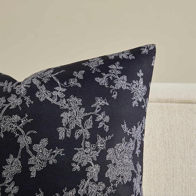 100% Cotton French Pastoral Throw Pillow Covers Set of 2, 16x16 Inch Background/Black Farmhouse Decorative Cushion Covers for Sofa Bed Living Room Home Decor