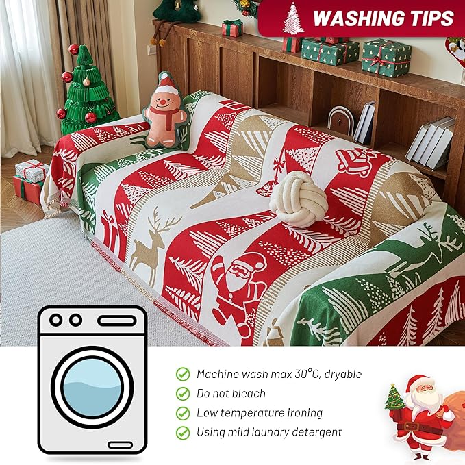 MYSKY HOME 71X134 inches Sofa Christmas Couch Cover, Sectional Sofa Covers Sofa Slipcover for 3 Cushion Couch, L Shape Couch Covers for Dog, Washable Sofa Blanket, Furniture Protector, Gift Pattern