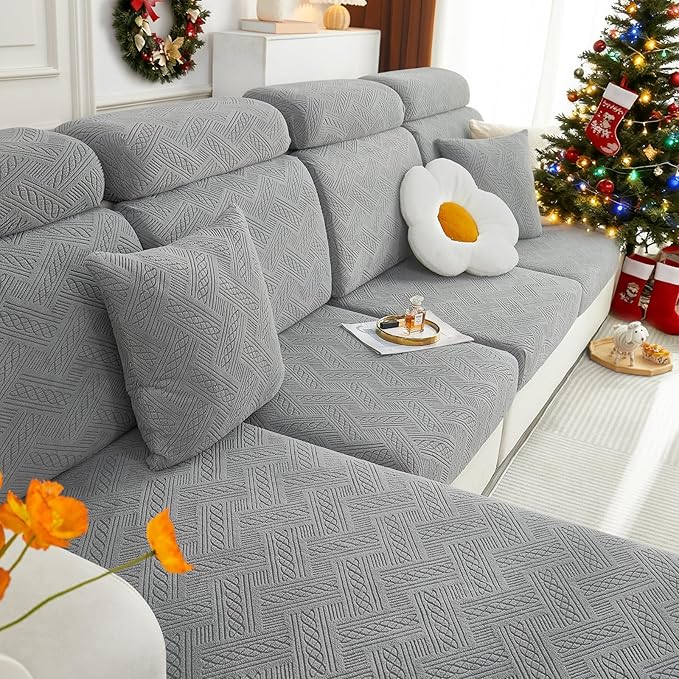 hyha Individual Couch Cushion Covers, Stretch Magic Sofa Seat Cushion Covers Washable, Dog Couch Sofa Slipcover for Pets, Kid with Elastic Bottom(Back Cover L, Grey)