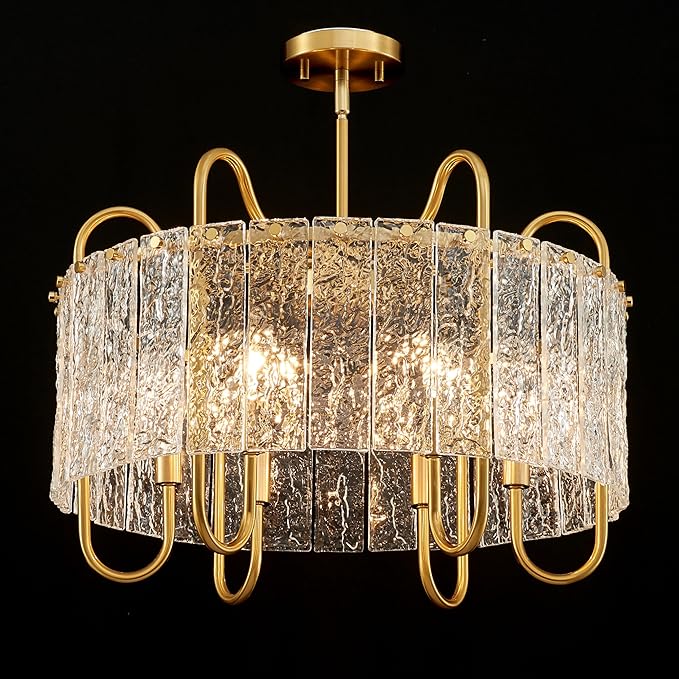 Shrine Lighting Gold Chandeliers, Modern Luxury Style, Perfect Glass Chandeliers for Living Space, D23.4'' × H19.5'', 6 x E12 Sockets, Glass Shade & Brass Finish Frame