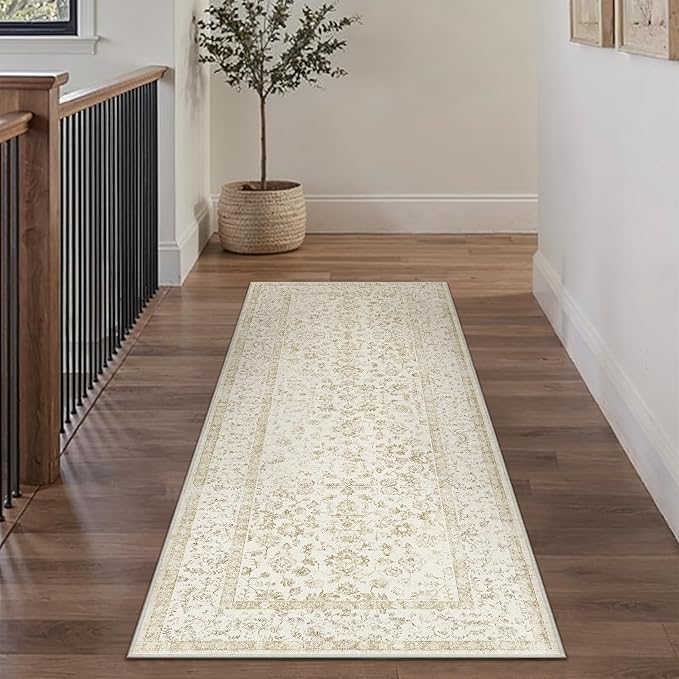2x6 Brown Runner Rug Hallway Non Slip Kitchen Vintage Distressed Long Carpet Indoor Machine Washable Retro Floral Bedroom Accent Throw Rug for Office Laundry Bathroom Dining Living Room
