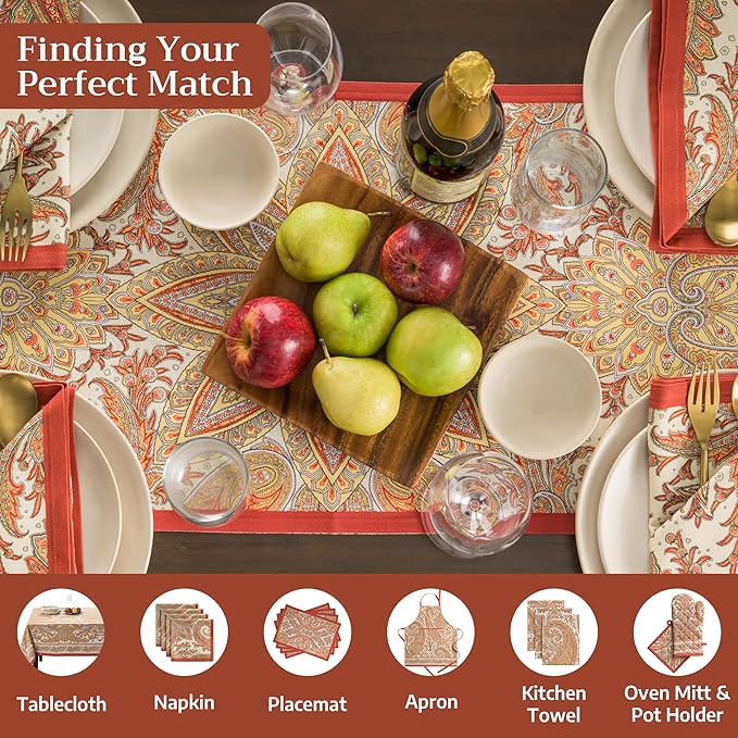 Maison d' Hermine Table Runner 100% Cotton Double Layer Table Runners 72 inches Long for Thanksgiving Christmas Decorations Home Kitchen Dining Party Wedding (Kashmir Paisley, 14.5" x 72")