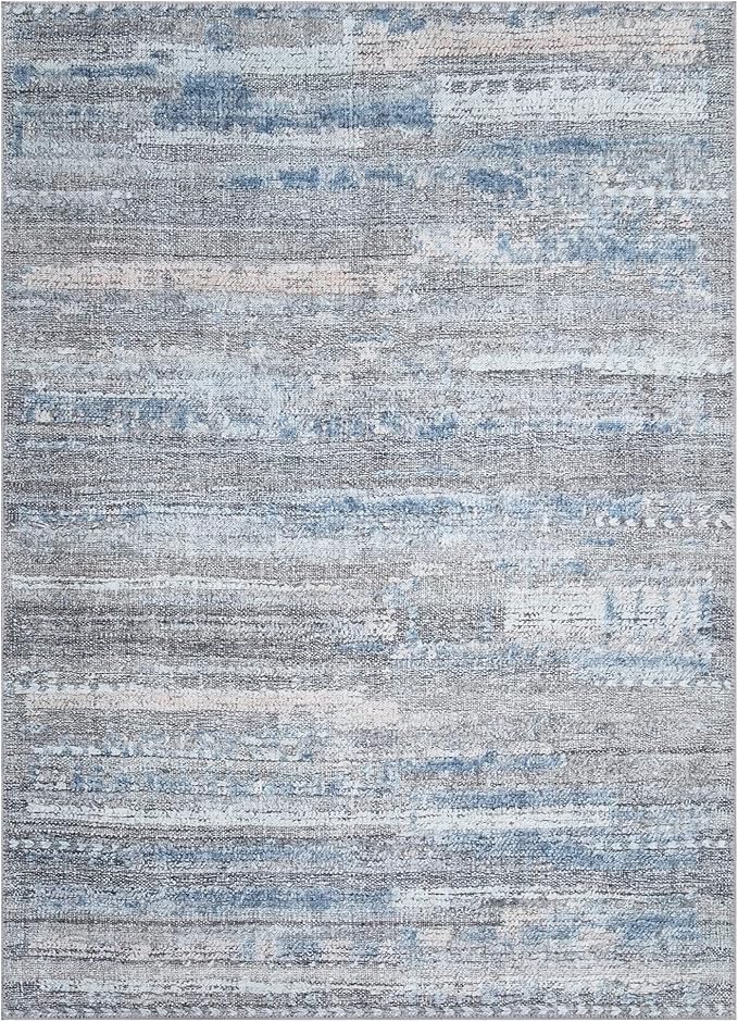 Bloom Rugs Washable Non-Slip 9' x 12' Rug - Gray/Blue/Blush Modern Abstract Area Rug for Living Room, Bedroom, Dining Room, and Kitchen - Exact Size: 9' x 12'