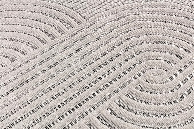 CAMILSON Modern Rug 6x9 Luxury Swirl Curved Micro Loop Area Rugs Soft High-Low Pile Stain Resistant Easy to Clean Non-Shedding Durable Living Room Bedroom Indoor Carpet (White)
