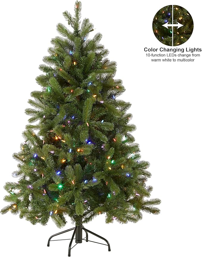 National Tree Company 4.5 ft Pre-Lit Downswept Douglas Fir Artificial Christmas Tree, 300 LED Lights, 525 Tips, Foot Pedal, 10 Light Functions, Includes Stand, Green