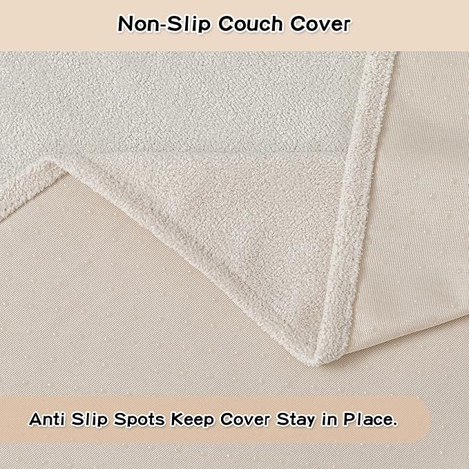MEETSKY Chair Cover Cat Scratch Proof Recliner Chair Covers, Oversized Armchair Sofa Covers Washable Sofa Slipcover for Single Couch, Soft Small Couch Slipcover for Pets Dogs, 71" x 91", Creamy White