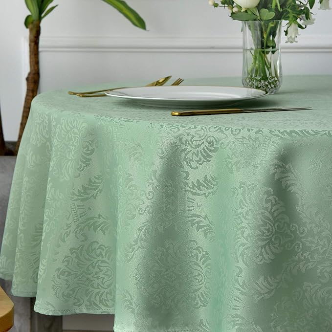 maxmill Jacquard Round Table Cloth Damask Design Waterproof Antiwrinkle Heavy Weight Soft Tablecloths for Circular Table Cover and Kitchen Dinning Tabletop Round 70 Inch Sage Green
