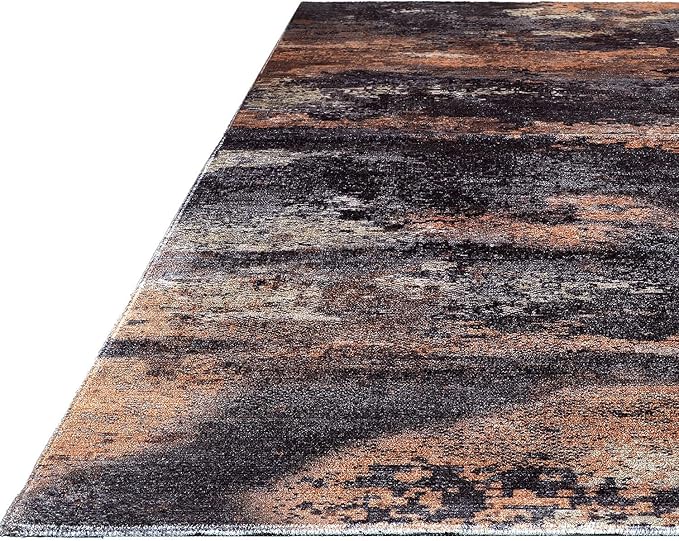 Non Slip Rugs 2x3 Modern Abstract Easy Silk Rubber Backing Soft Entryway Area Rug for Door Mat Easy to Clean Non Shedding Kitchen for Bedroom Indoor Carpet (Black - Copper, 2x3)