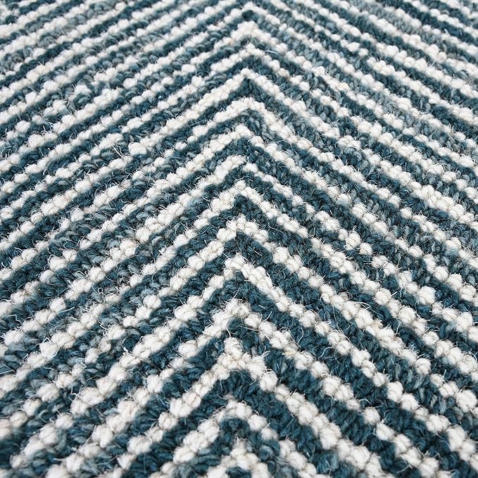 Modern Herringbone Chevron Collection Handcrafted Wool Area Rug - Durable, Zigzag Pattern, for High Traffic, Contemporary Design for Living Room, Bedroom, Dining Room Decor (Denim Blue, 6' x 9')