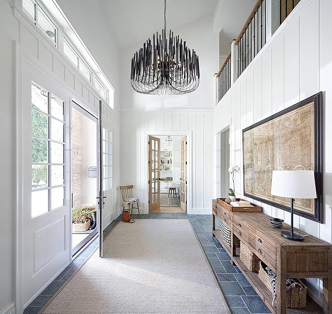 TOCHIC Modern Farmhouse Chandelier for Dining Room 36", Large Vintage Black Wood Chandeliers Light for Living Room, Rustic Pendant Lighting Fixture Ceiling Hanging for Foyer Bedroom Entryway