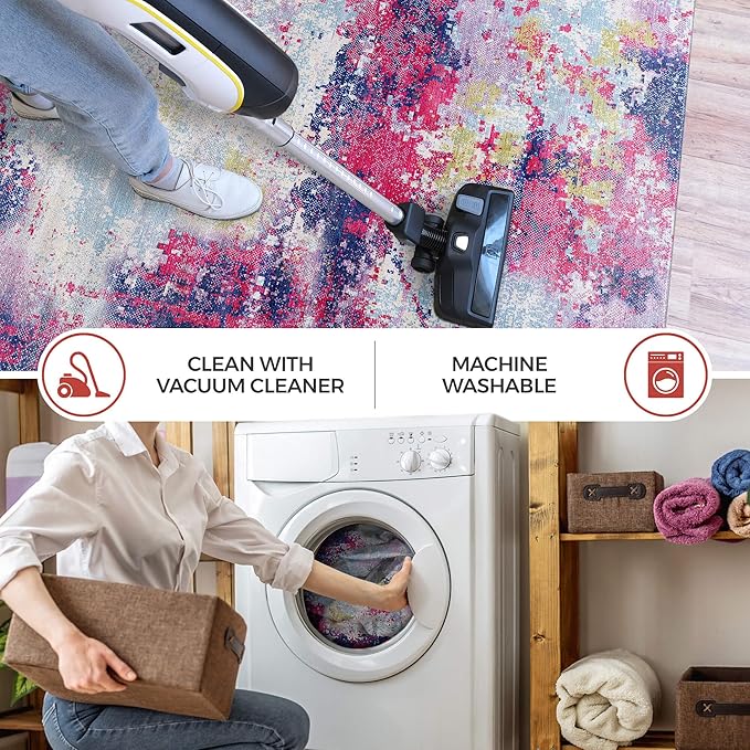 Non Slip Rugs 2x3 Modern Abstract Easy Silk Rubber Backing Soft Entryway Area Rug for Door Mat Easy to Clean Non Shedding Kitchen for Bedroom Indoor Carpet (Lilac - Purple, 2x3)